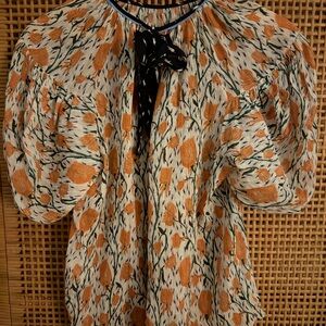 Floral Puff Sleeve Top - Orange